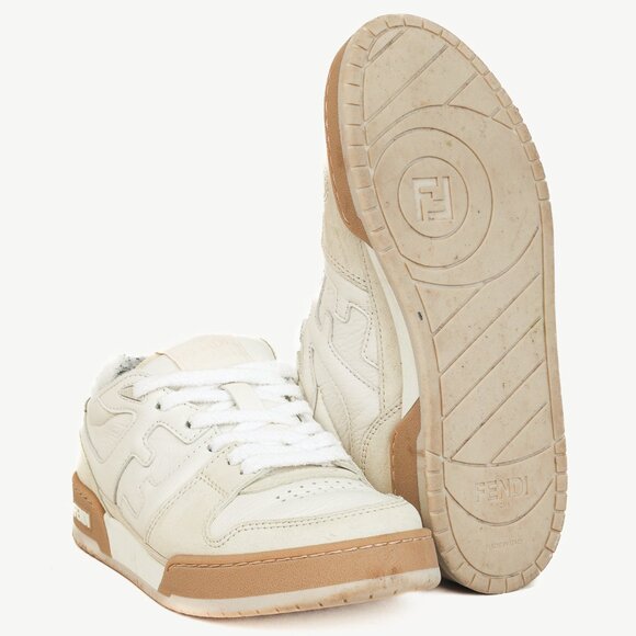 Fendi Match FF Logo Low-Top Sneaker in White Suede and Leather - Picture 4 of 13
